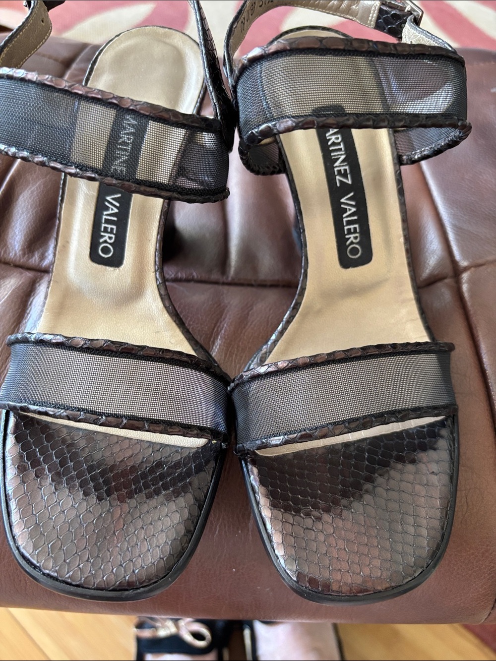 Martinez Valero NWOT 38.5 Brown Mesh & Snakeskin-Texture Women's Sandals
